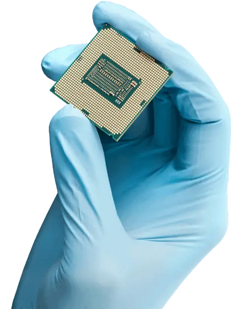 Glove holding electronics chip