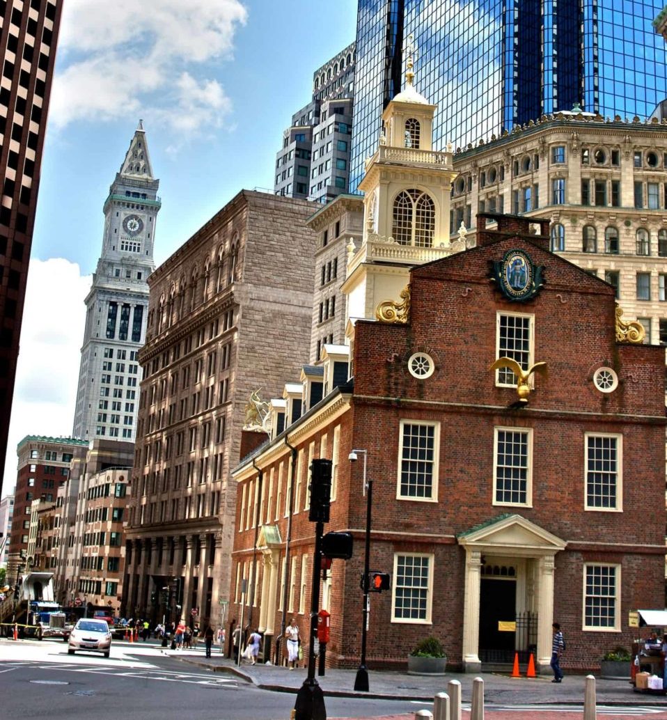 downtown boston showing old and new buildings