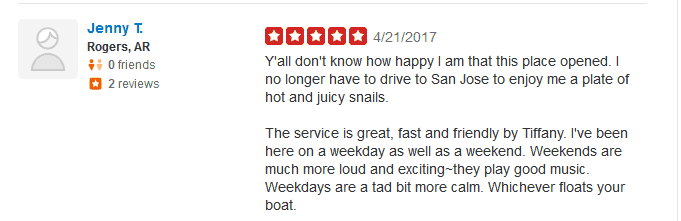 Yelp review that isn't filtered