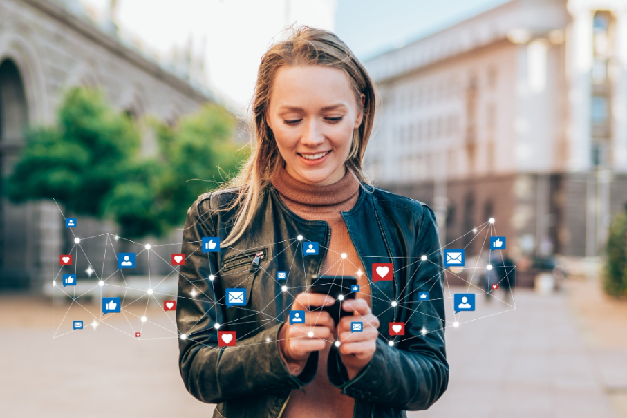 Woman Influencer holding mobile phone