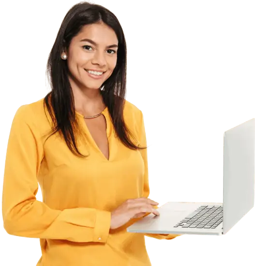 Woman standing with Laptop