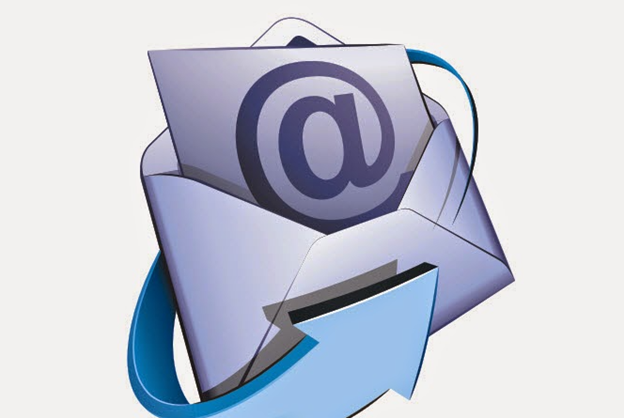 Illustration of envelope with arrow and @ symbol.