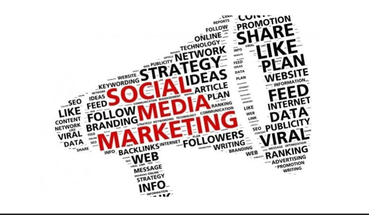 Bullhorn composed of many words social media marketing stands out