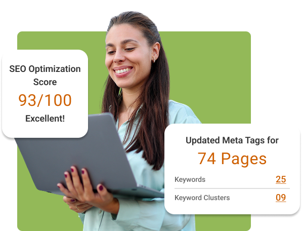 Woman looking at a laptop with SEO audit recommendations