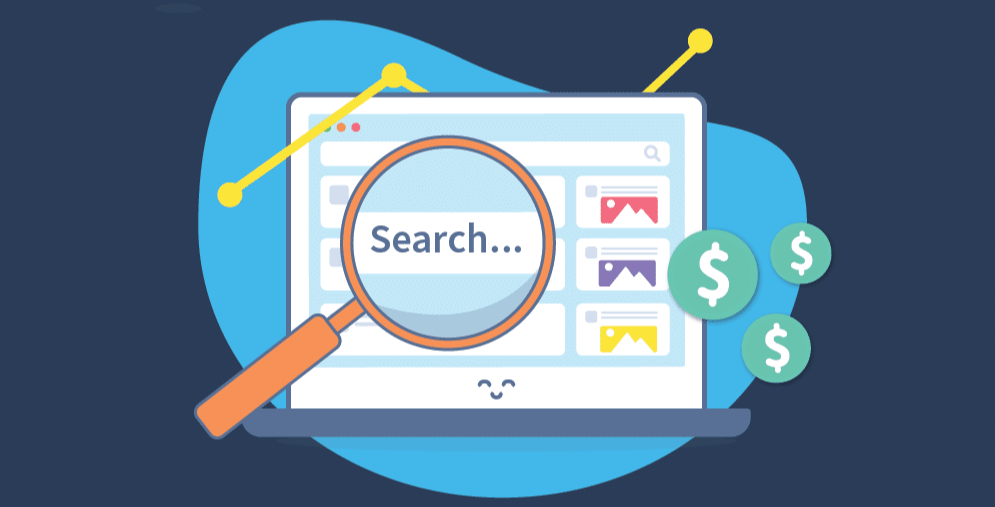 Illustration of magnifying glass over a search browser