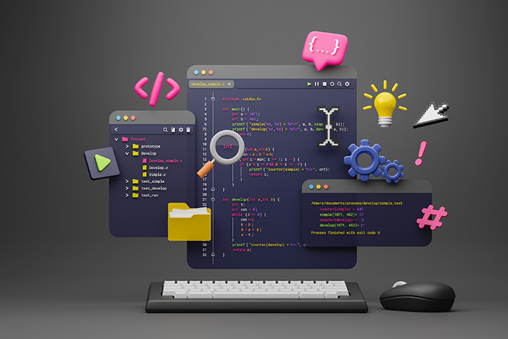Illustration of web coding programs and icons
