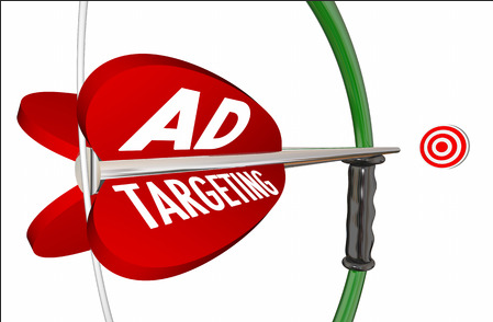 Illustration of an arrow with Ad Targeting written on the fletching aimed on a bow towards a target