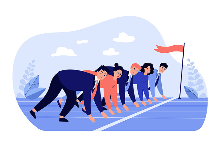 Illustration of business people at a race starting line