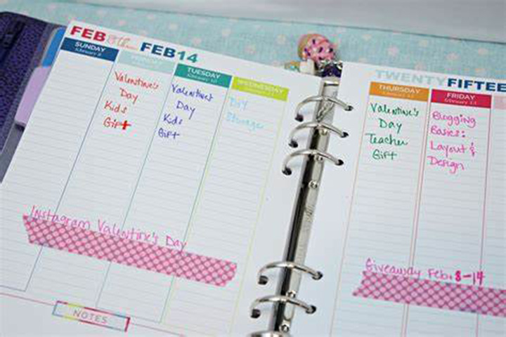 Image of a planner book with noted written on certain days