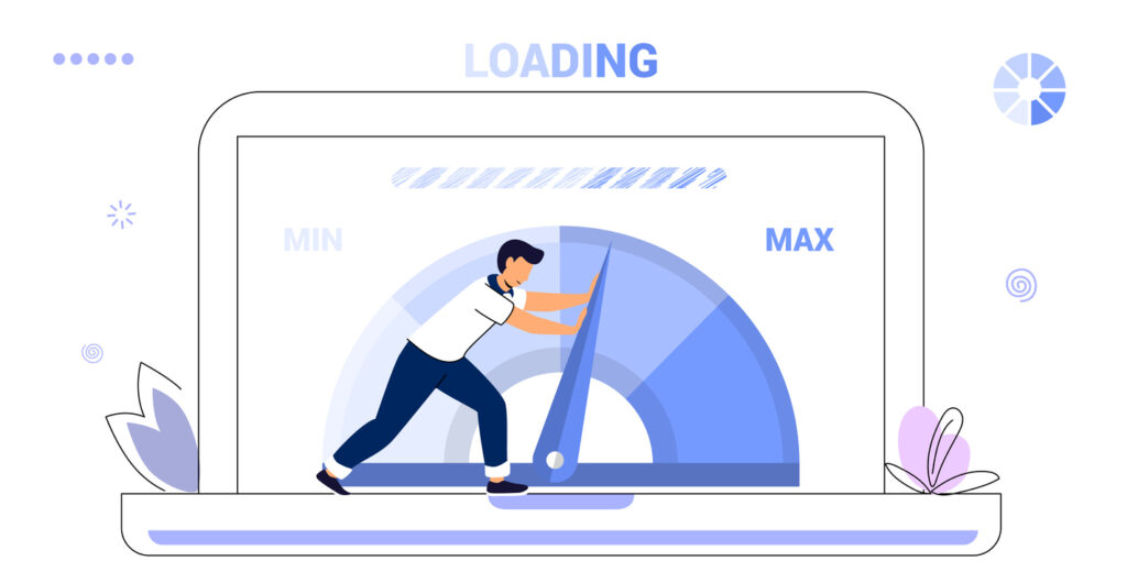 Illustration of a person pushing a needle on a speed test website