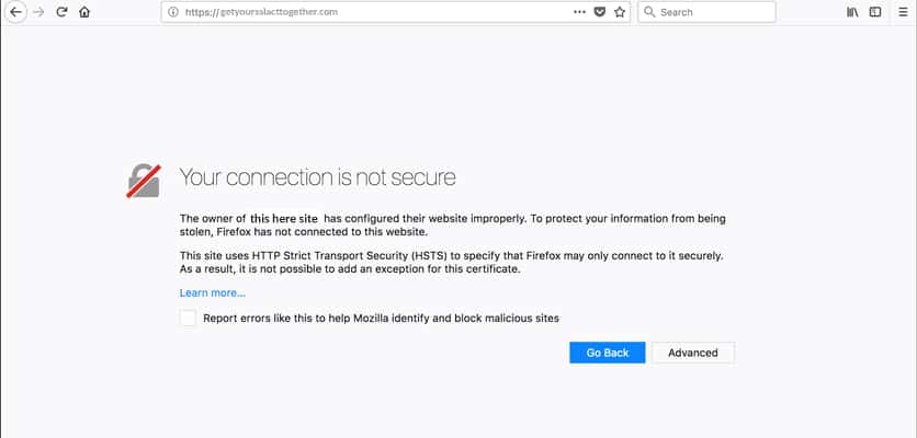 Website Connection is not Secure Example
